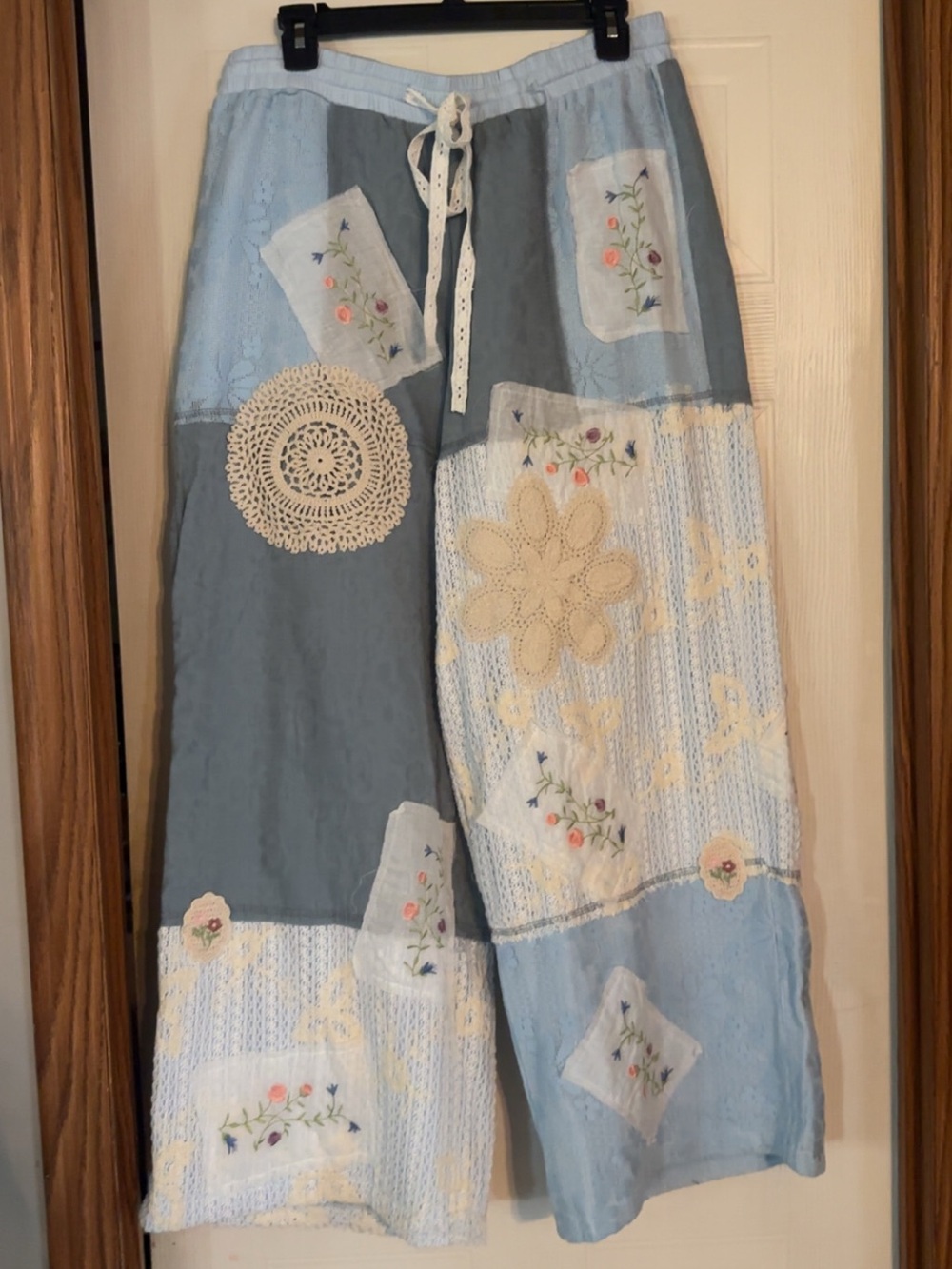 Bohemian Patchwork Maxi Skirt in Light Blue and Gray